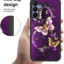 SAKUULO Compatible with Samsung Galaxy A15 5G Case, [Screen Protector + Kickstand] Purple Butterfly Design,Tire Texture Anti-Slip Shockproof Lightweight Ultra Thin Protective Case 6.5inch