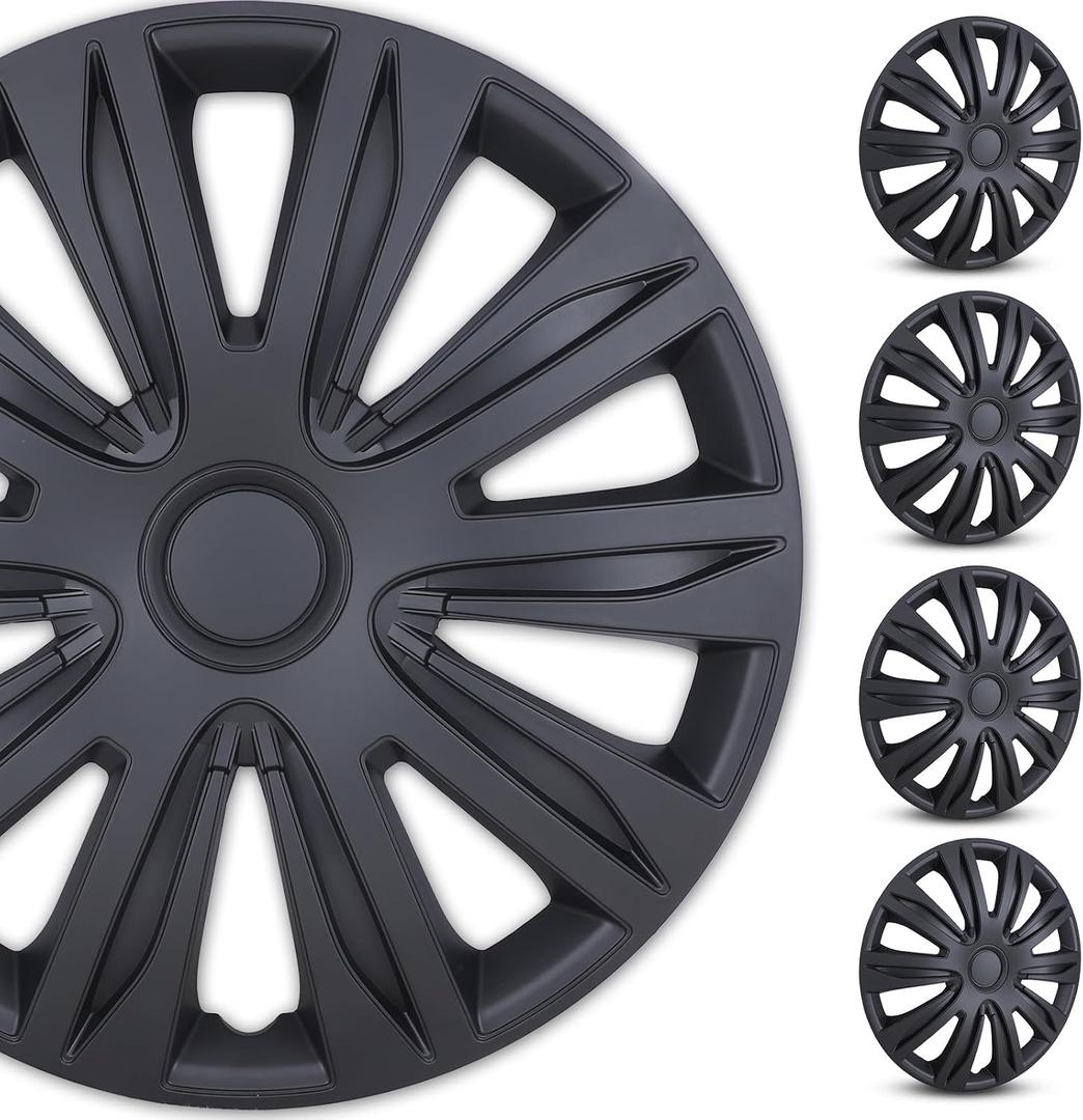 WOLFSTORM 4-Pack 15 Inches Wheel Rim Cover Hubcaps,Redesign Fashion Style Replacement Hubcaps,Car Truck SUV Hub Accessories, Matte Black