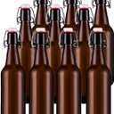 Jucoan 10 Pack Amber Glass Beer Bottles,16 oz Swing Top Glass Bottles with Airtight Flip Cap for Home Brewing Fermenting Beer, Kombucha, Kefir, Coquito, Soda, Wine, Beverage
