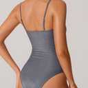 RXRXCOCO Women Tummy Control One Piece Swimsuits Ruched Strapless Bathing Suits Slimming Swimwear (Gray)