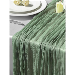 GARIG Single Sage Green Table Runner for Summer, 10FT Boho Sheer Spring Gauze Cheesecloth Table Runner 35x120Inch for Mother's Day Wedding Party Baby Bridal Shower Birthday Home Decor