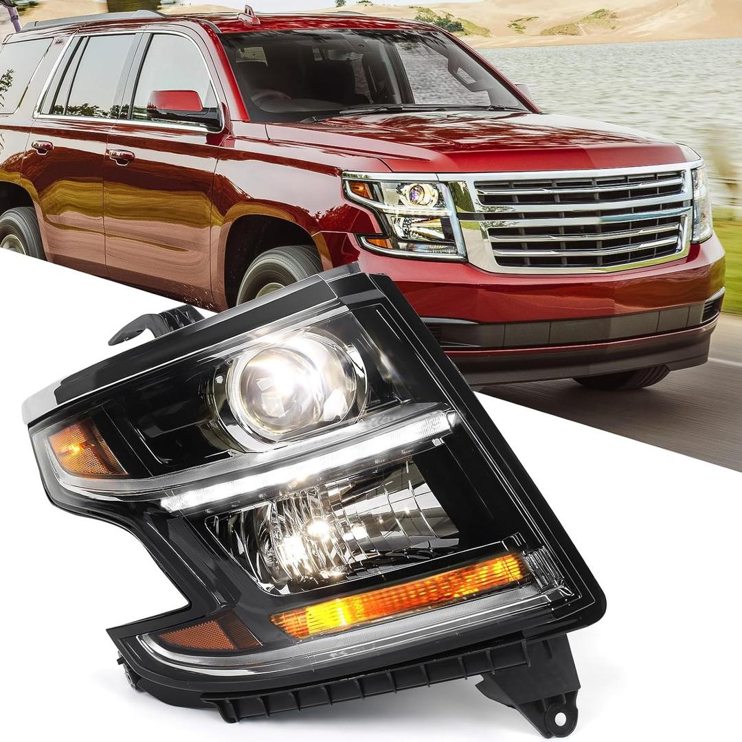 Huray HID Headlight Assembly Fit for Chevy Tahoe/Suburban 2015-2020 RH OE Projector Xenon Headlamp w/Bulbs for Chevrolet Tahoe Replacement for GM2503406 84582598 Passenger Side