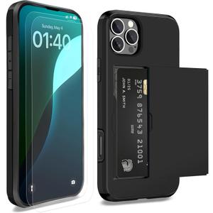 XHSY iPhone 16 Pro Max Case with Card Holder  Dual Layer Wallet Phone Case with Hidden Slot, Shockproof PC+TPU Protective Cover for Women & Men (Compatible with 6.9 inch) (Black)