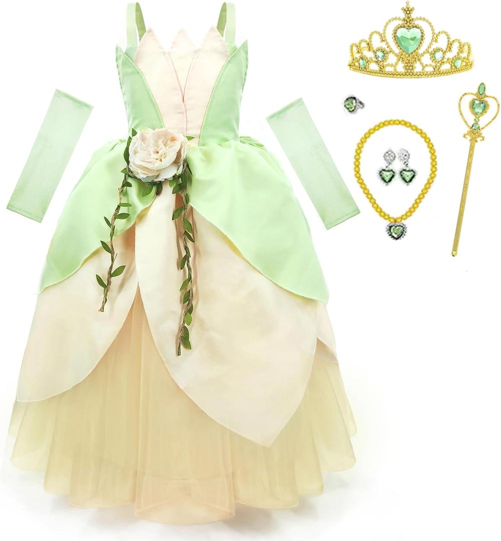 Princess Costume for Girls Fancy Fairy Halloween Party Dress Up Toddler Baby Tale Role Play Green Dress (2-3 years, Tiana 2) Princess Costume for Girls Fancy Fairy Halloween Party Dress Up Toddler Baby Tale Role Play Green Dress (2-3 years, Tiana 2)