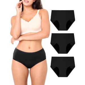 BAMBOO COOL Womens Period Underwear High Waisted Leakproof Postpartum Maternity Panties Soft Breathable Absorbent,3 Pack (Black, XXL)