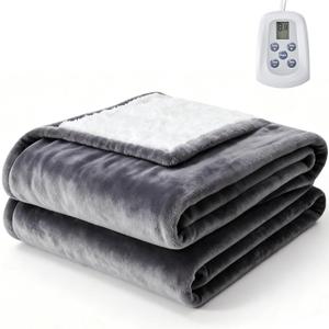 Sweetcrispy Heated Blanket Twin Size, 62''x84'' Heating Electric Blanket with 10 Heat Levels and Auto-Off, Washable Dual-Sided Flannel & Sherpa Fabric Electric Blanket Warmer ETL Certificated