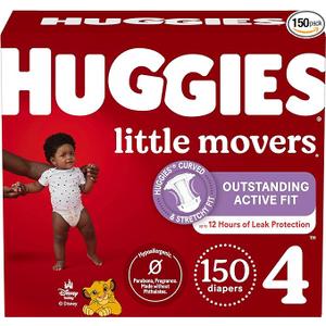 Huggies Size 4 Diapers, Little Movers Baby Diapers, Size 4 (22-37 lbs), 150 Count (2Packs of 29) 