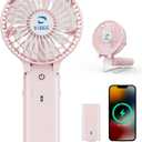 KIBEE 5200mAh Portable Handheld Fan, 20H Max Runtime USB Rechargeable Foldable 180 Mini Personal Fan, 3 Speeds Quiet Cooling Fan with Stand & Power Bank, Travel Outdoor Makeup Concerts (Pink)