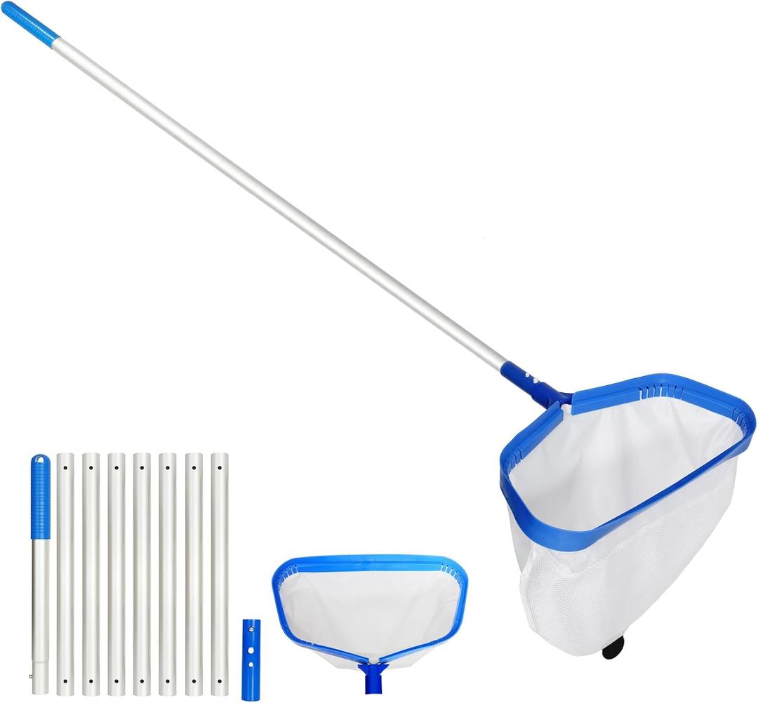 joyhalo Pool Skimmer Net with Pole, 2.5FT-10FT Adjustable Aluminum Pole & Fine Mesh Pool Net,Larger Capacity Skimmer Leaf nets for Cleaning Leaves, Debris