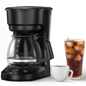 Compact 5-Cup Programmable Drip Coffee Maker  the essential coffee machine with Digital Clock, 24-hour Timer, Auto Shut-Off, and a Removable Filter Basket for Home & Office.