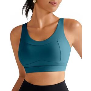 RUNNING GIRL High Impact Sports Bras for Women,Racerback Running Bra Workout Crop Tank Tops Longline Sports Bra Push up(WX2667 Teal XXL)