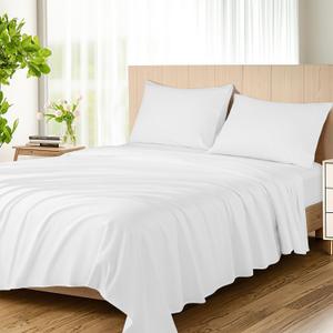 1200 Thread Count Cotton Sheets, 100% Egyptian Cotton Sheet for King Size Bed, Very Smooth Soft with 16" Deep Pocket Sheets 4-Pc Sets (Pearl White, King)