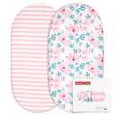 Gllquen Baby Bassinet Sheets Set 2-Pack, Breathable Cozy Bassinet Fitted Sheet Universal Fit Standard Mattress Oval Rectangle Cradle Baby Sheets for Baby Boy Girls Unisex 32"x16" (Pink Flower)
