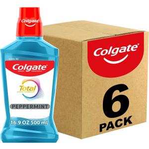Colgate Total Pro-Shield Alcohol Free Mouthwash, Antibacterial Formula, Peppermint - 500 mL, 16.9 fluid ounce (6 Pack)