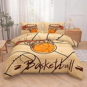Peopleareok Boys Basketball Comforter Queen(90x90 Inch), 3D Printed Basketball Theme Comforter, 3 Pieces Sports Bedding Set for Boys Kids Teens with 2 Pillowcases