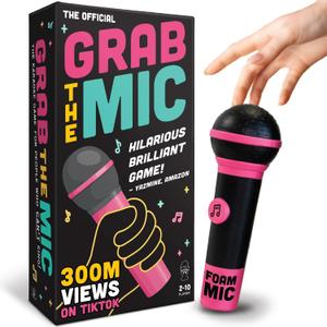 Lucky Egg Official Grab The Mic  Family Karaoke Board Game w/Foam Mic, 8+ Ages, 2-10 Players - Games for Bad Singers w/ 240 Lyrics (120 Cards) (First Edition)