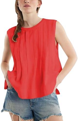 Mingzhu Women's Summer Pleated Ruffle Hem Babydoll Vest Shirt Y2K Peplum Sleeveless Tank Top Casual Loose Fit M
