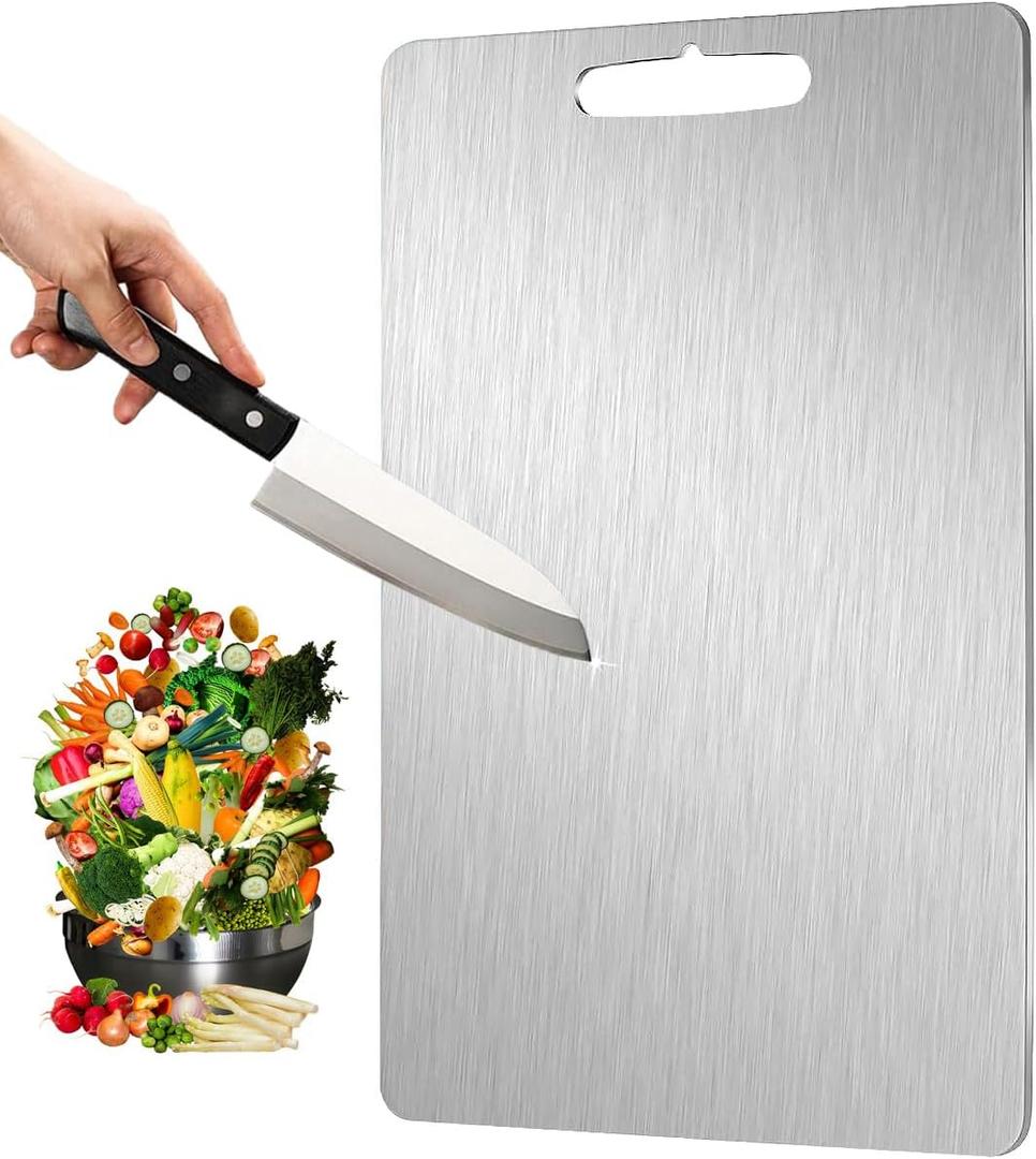 Stainless Steel Cutting Board Double Sided for Kitchen, Food Grade Chopping Boards Perfect for Cutting Meats, Fruits And Vegetables, Dishwasher Safe Easy to Clean (14"L x 10"W)