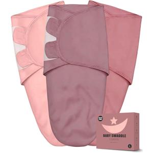 Newborn Swaddle Blanket Wrap 0-6 Months (3-Pack) - Adjustable Infant Sleep Sack, 100% Cotton Anti-Startle Soothing Sack, Soft Breathable Nursery Bedding - Dusty Rose + Pearl + Mauve (Light Pink, Mauve, and Dusty Purple), Large
