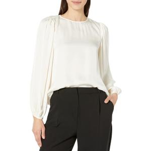 VELVET BY GRAHAM & SPENCER Women's Leila Long Sleeve Satin Shirt, Crema, Small
