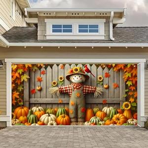HOMETITUTE 13x6ft Thanksgiving Garage Door Cover Banner Harvest Scarecrow Pumpkin Sunflower Autumn Leaves Backdrop Outdoor Indoor Party Photo Background Decor Seasonal Wall Display