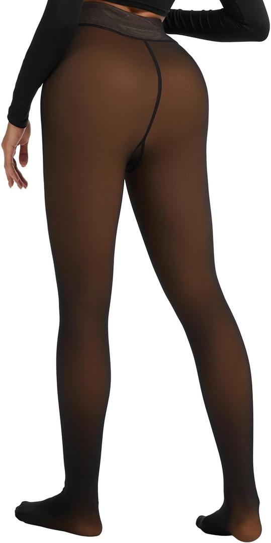 Spring Water Fleece Lined Tights Leggings Women, Black Tights Thermal Warm One Lined Design Sheer Skintone for Winter (Medium, Toffee Glow)