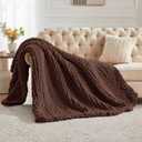 Carriediosa Chunky Knit Throw Blanket 50" X 60", 100% Hand Made Large Chenille Loop Yarn Soft Fluffy Throws for Couch Sofa Bed, Big Crochet Cozy Heavy Thick Cable Woven Blanket, Cocoa Brown