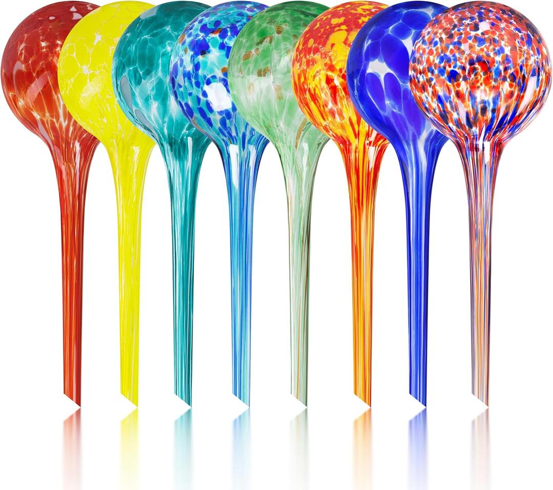 Mission Gallery Plant Watering Globes Set of 8 - Large Self Watering Globes for Indoor & Outdoor Plants - Multicolored, Automatic, Glass Watering Bulbs for Daily Use, Plant Watering Devices