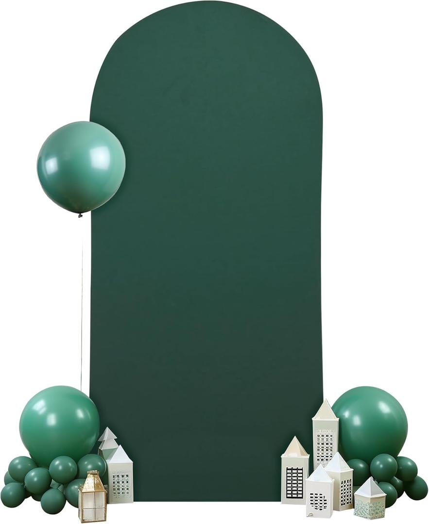 7.2FT Hunter Green Arch Backdrop Cover, Spandex Fitted Wedding Arch Stand Covers 2-Sided Round Top Chiara Arch Backdrop Cover for Wedding Ceremony Birthday Party Baby Shower Banquet Decoration