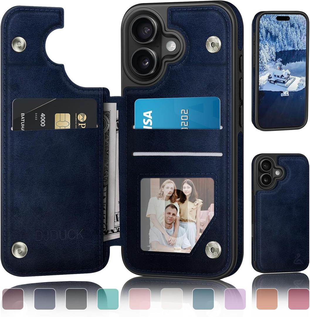 DJDUCK Designed for iPhone 17 Case Wallet with Card Holder, [Magnetic Clasp Cover] [RFID Blocking Leather Protection] Shockproof Women Men Cases 6.3 Inch for Apple 17 Dark Blue