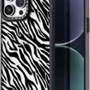 Compatible for iPhone 14 Pro Case Cute Aesthetic - Durable Fashion Funny Phone Case - Girly Black Zebra Print Pattern Print Cover Design for iPhone 14 Pro 6.1" Black