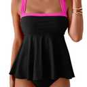 Aidonger Tankini Swimsuit for Women Color Block Tummy Control Two Piece Bathing Suit Slimming Swim Top with Bottom 2XL