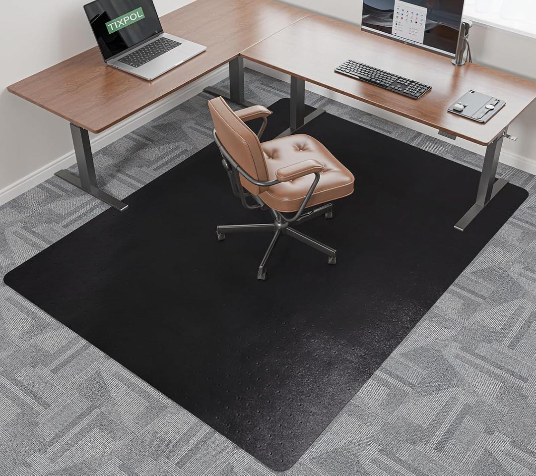 Office Chair Mat for Carpet, tixpol 46" x 60" Large Chair Mat for Carpeted Floors, Non-Slip Carpet Protector Mat with Spikes, Heavy-Duty Under Desk Floor Mat for Home Office Use (Black)