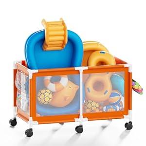 Jotesnew 280 Gallon 69" L Extra Large Swimming Pool Storage Bin, Pool Noodles Holder, Toys, Floats, Balls and Floats Equipment Mesh Rolling Storage Organizer Bin, 69" Lx32 Wx35 H (Orange)