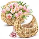 Small Flower Girl Basket Set of 2 - Small Wicker Basket with Handle and Waterproof Lining, 6.3 x 5.12 x 3.75 Inch - Rattan Design for Wedding Flower Petals, Candy, Gift Use, Storage and Home Decor