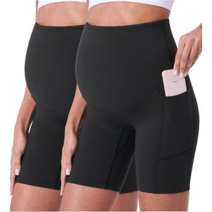 POSHDIVAH Women's Maternity Shorts Over The Belly Biker Yoga Active Pregnancy Workout Short Pants with Pockets 8"