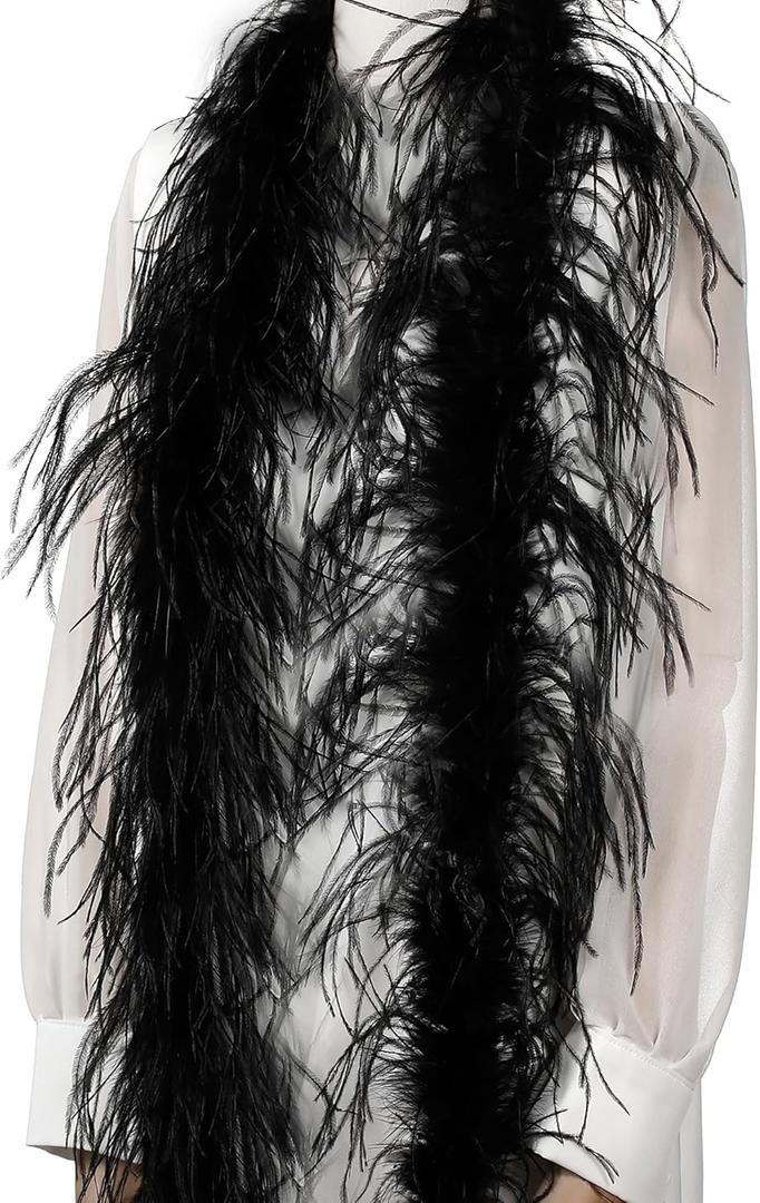Soarer Black Ostrich Feather Boa - 2Yards 1Ply Long Boas for Halloween Party,DIY Craft Sewing,Concert(Black)