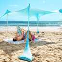 SUN NINJA Beach Tent Sun Shelter UPF50+ - Easy Pop Up Beach Canopy - Outdoor Shade for Camping Trips, Fishing, Backyard Fun Picnics - Sand Shovel, Ground Pegs & Stability Poles (10x10 FT 4 Pole, Turquoise)