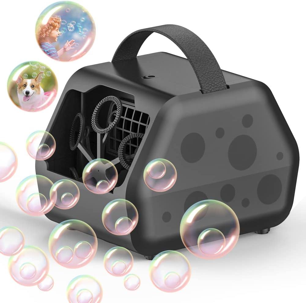 Automatic Bubble Machine Portable Bubble Blower Machine 9000+ Unique Bubbles Per Minute, 2 Speeds 13.6oz Capacity, Powered by Plug-in or Batteries for Indoor Outdoor Parties Birthday,Wedding,Christmas