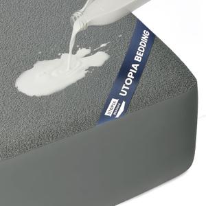 Utopia Bedding Waterproof Mattress Protector Queen Size, Premium 200 GSM Terry Mattress Cover, Soft & Breathable Bed Cover, Fitted Sheet Style with Stretchable Deep Pockets 17" (Gray) (Grey)