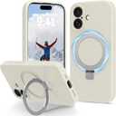 Compatible with iPhone 17 Case Stand, Slim Comfortable Liquid Silicone Phone Cases Fit for iPhone 17 Compatible with MagSafe Magnetic Ring Kickstand Stand Case Full Camera Protection, White