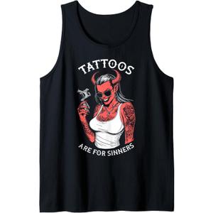 Tattoos Are For Sinners Funny Tattoo Devil Woman Tattooist Tank Top XXL