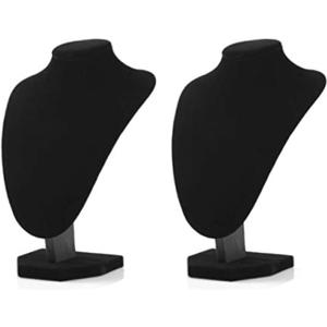2 Pcs Necklace Display Stand Necklace Holder Jewelry Bust Display Stands for Selling Home Store Trade Shows Photography Props Retail(Black,Velvet)