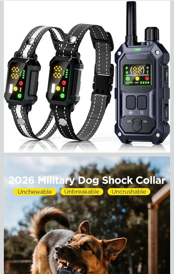 BLACKDOG Military Dog Shock Collar 2 Dogs (5-150lbs) - 4200ft Dog Training Collar with Remote, 4 Training Modes, Flashlight&Strobe, 90-Day Battery, IP67 Waterproof Dog E Collar for All Breeds (Blue)
400+ bought in past month