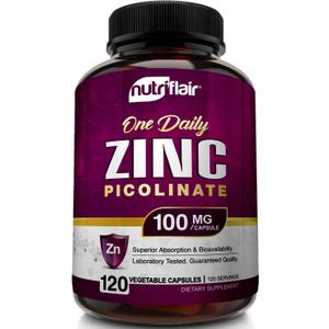 NutriFlair Zinc Picolinate 100mg, 120 Capsules - Vegan, Non-GMO, Made in USA, Third-Party Lab Tested
