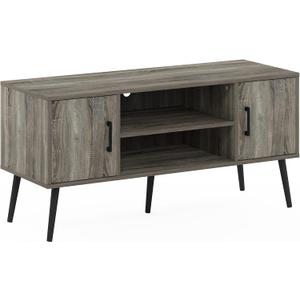 Furinno Claude Mid Century Style Wood Legs TV Stand for TV Size up to 50 inch with Two Cabinets, French Oak