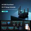 NPET AC1200 WiFi Extender Dual Band, 1200Mbps Wireless Signal Booster for Home, 7000 Sq.ft Coverage, 32 Devices, USB-C & 2 Ethernet Ports, Black