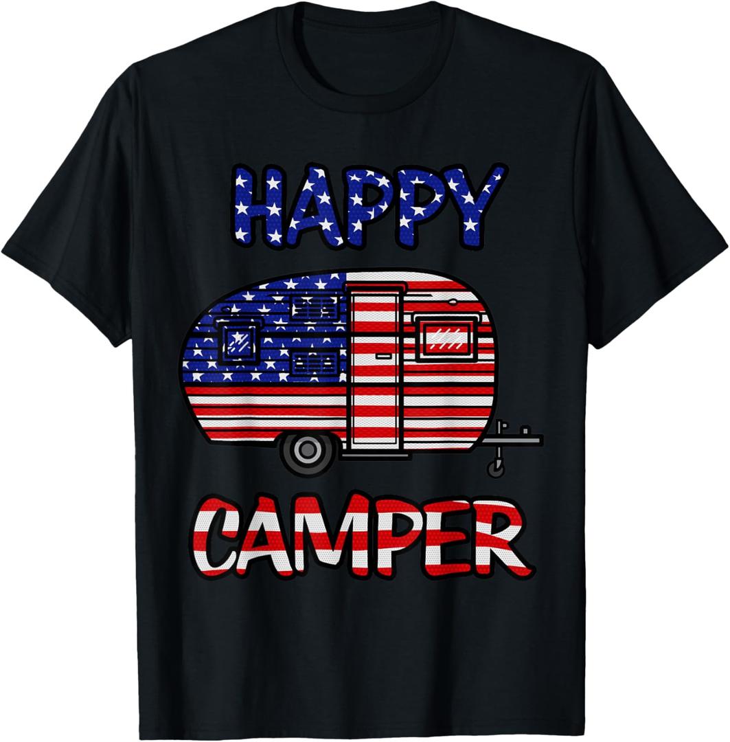 Camper Merica American Happy Pride Flag 4th of July Camping T-Shirt (Small)