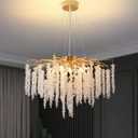 Crystal Tree Branches Chandeliers Gold Luxury Round Raindrop Pendant Light Fixture 9 Light Tassel Ceiling Hanging Light for Dining Room Bedroom Living Room Entryway 23.7"