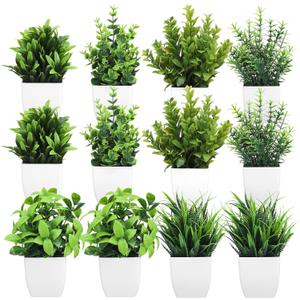 Kifmurase 12Pcs Fake Plants, Mini Artificial Greenery Potted Plants for Shelf, Small Artificial Faux Eucalyptus for Home Decor, Indoor, Office, Desk, Shelf, Table Decoration